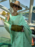 Charming Sea Green Zari Weaving Silk Trendy Saree With Blouse - Zeel Clothing