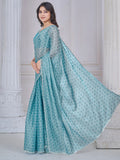 Charming Sky Blue Digital Printed Organza Silk Festive Wear Saree - Zeel Clothing