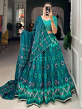 Charming Teal Blue Digital Printed Silk Lehenga Choli With Dupatta - Zeel Clothing
