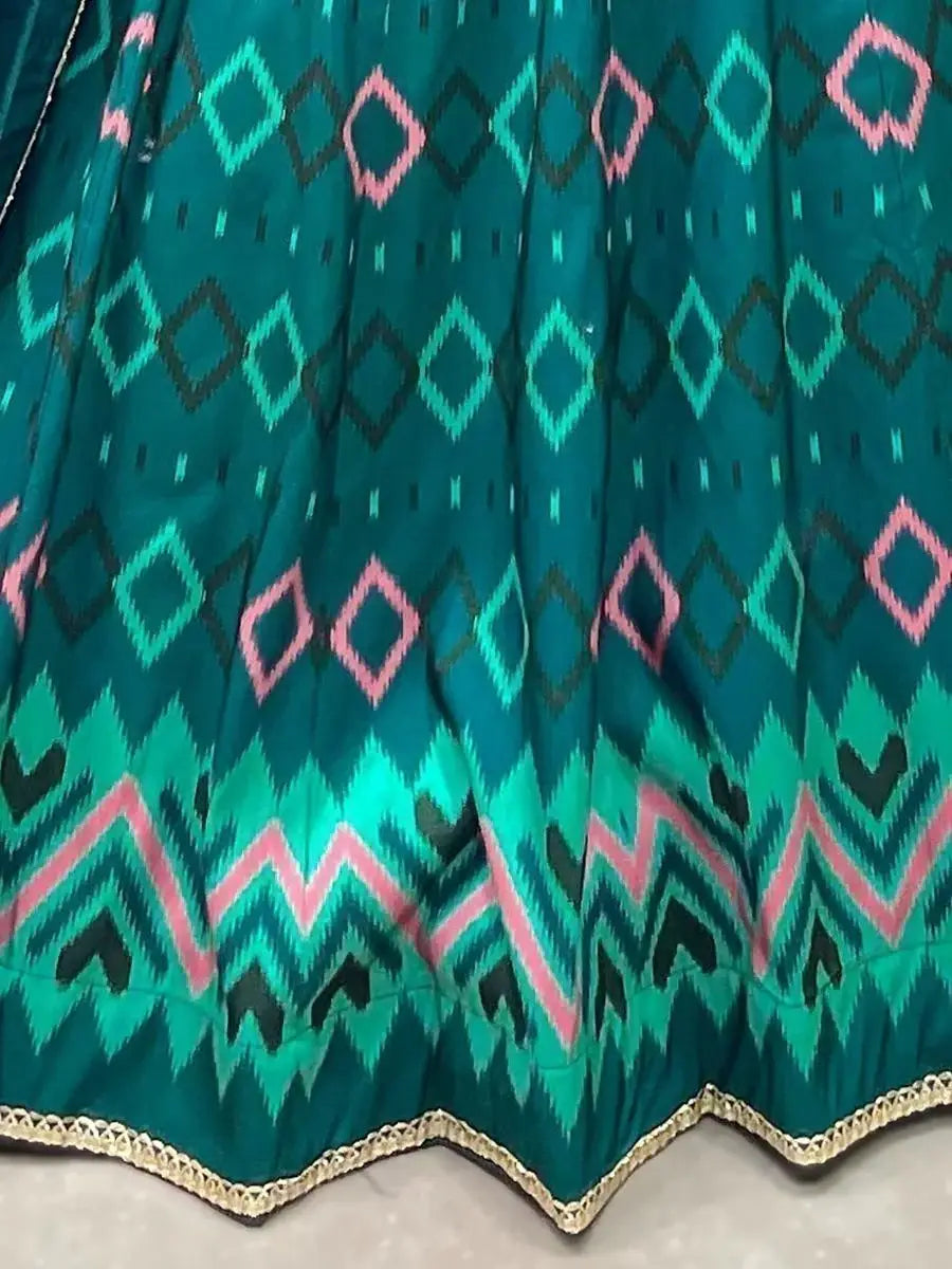 Charming Teal Blue Digital Printed Silk Lehenga Choli With Dupatta - Zeel Clothing