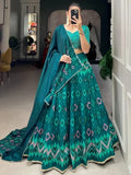 Charming Teal Blue Digital Printed Silk Lehenga Choli With Dupatta - Zeel Clothing