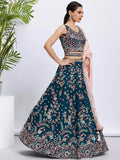 Charming Teal Blue Embroidered Georgette Sangeet Wear Lehenga Choli - Zeel Clothing