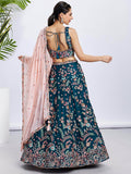 Charming Teal Blue Embroidered Georgette Sangeet Wear Lehenga Choli - Zeel Clothing
