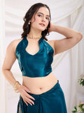 Charming Teal Blue Heavy Zari Border Work Chinon Silk Event Wear Saree - Zeel Clothing