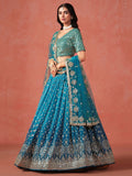 Charming Teal Blue Sequins Work Georgette Lehenga Choli - Zeel Clothing