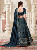 Charming Teal Blue Thread Work Georgette Wedding Lehenga Choli - Zeel Clothing