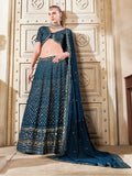 Charming Teal Blue Thread Work Georgette Wedding Lehenga Choli - Zeel Clothing