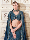 Charming Teal Blue Thread Work Georgette Wedding Lehenga Choli - Zeel Clothing