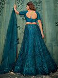 Charming Teal Blue Thread Work Net Wedding Wear Lehenga Choli With Dupatta - Zeel Clothing
