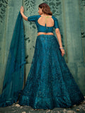 Charming Teal Blue Thread Work Net Wedding Wear Lehenga Choli With Dupatta - Zeel Clothing