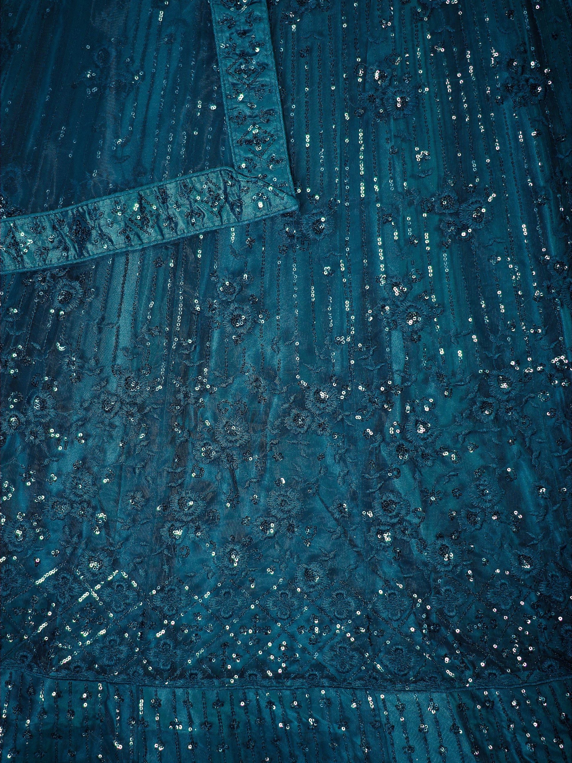 Charming Teal Blue Thread Work Net Wedding Wear Lehenga Choli With Dupatta - Zeel Clothing