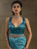 Charming Teal Blue Zari Weaving Organza Reception Wear Pre-Stitched Saree - Zeel Clothing