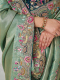 Charming Teal Green Border Work Dola Silk Engagement Wear Saree - Zeel Clothing