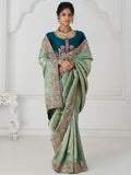 Charming Teal Green Border Work Dola Silk Engagement Wear Saree - Zeel Clothing