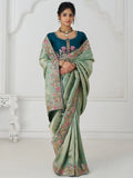 Charming Teal Green Border Work Dola Silk Engagement Wear Saree - Zeel Clothing