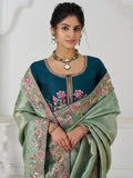 Charming Teal Green Border Work Dola Silk Engagement Wear Saree - Zeel Clothing
