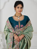 Charming Teal Green Border Work Dola Silk Engagement Wear Saree - Zeel Clothing