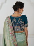 Charming Teal Green Border Work Dola Silk Engagement Wear Saree - Zeel Clothing