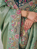 Charming Teal Green Border Work Dola Silk Engagement Wear Saree - Zeel Clothing