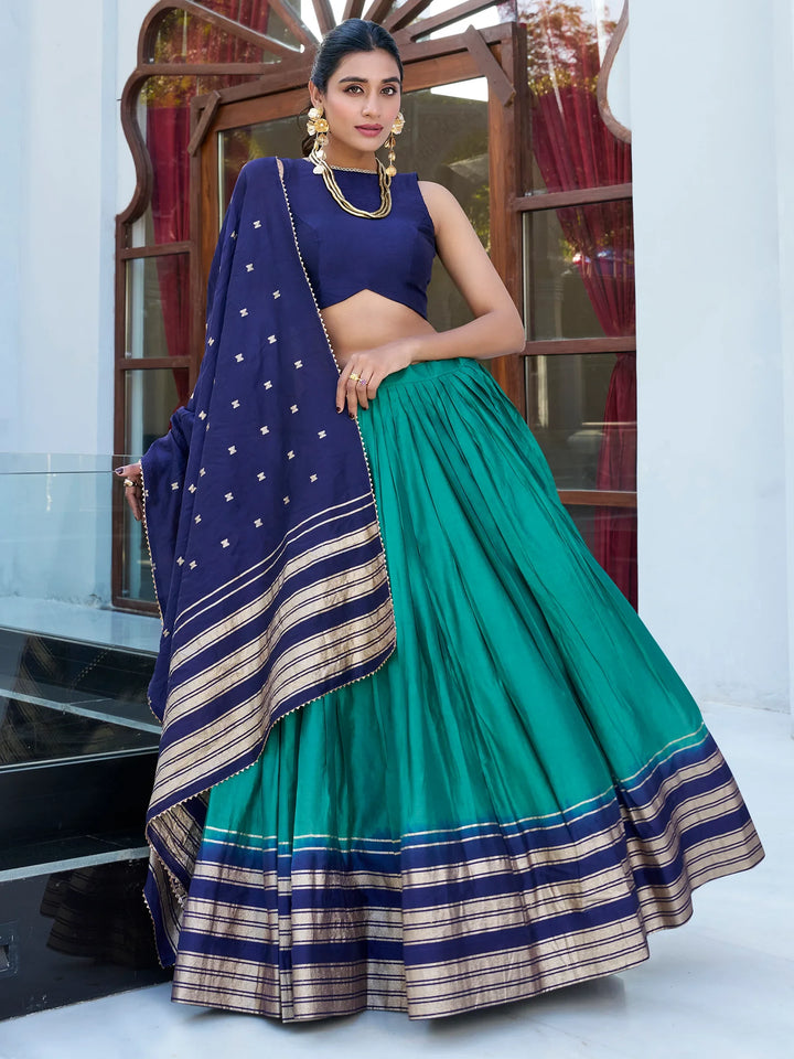 Charming Teal Green Chanderi Traditional Lehenga Choli With Dupatta - Zeel Clothing