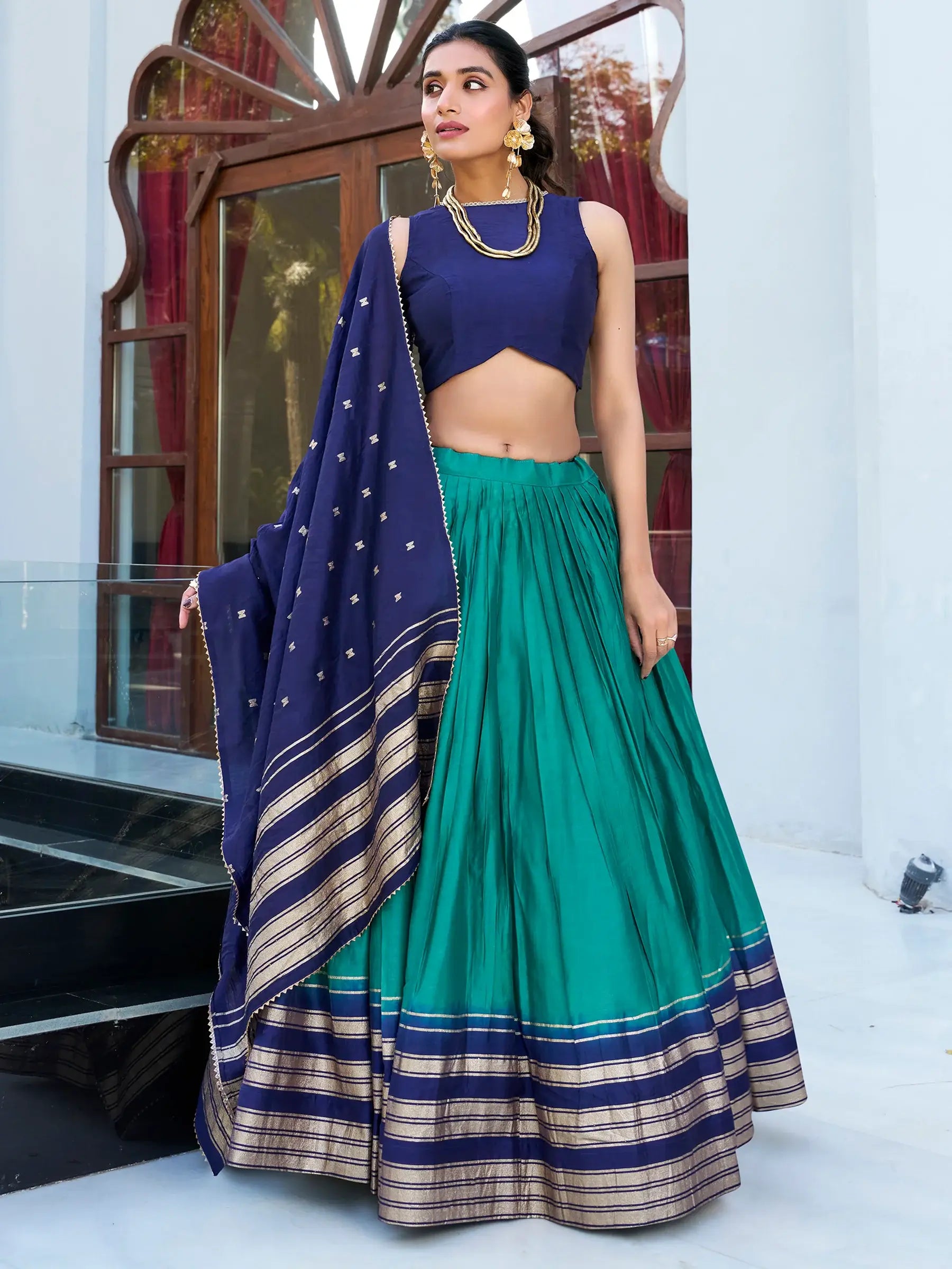 Charming Teal Green Chanderi Traditional Lehenga Choli With Dupatta - Zeel Clothing