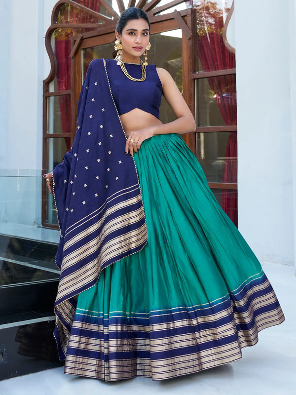 Charming Teal Green Chanderi Traditional Lehenga Choli With Dupatta - Zeel Clothing