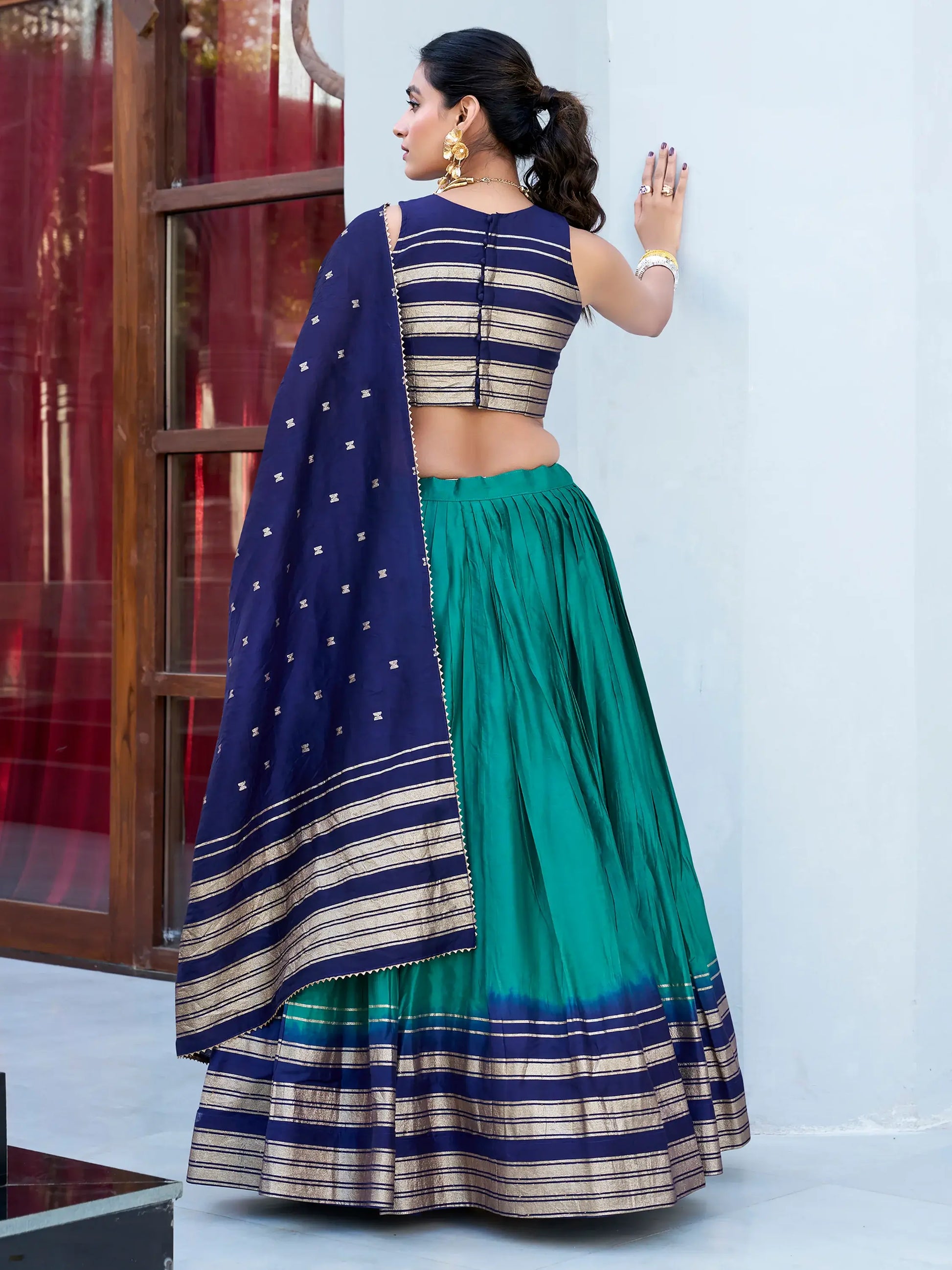 Charming Teal Green Chanderi Traditional Lehenga Choli With Dupatta - Zeel Clothing