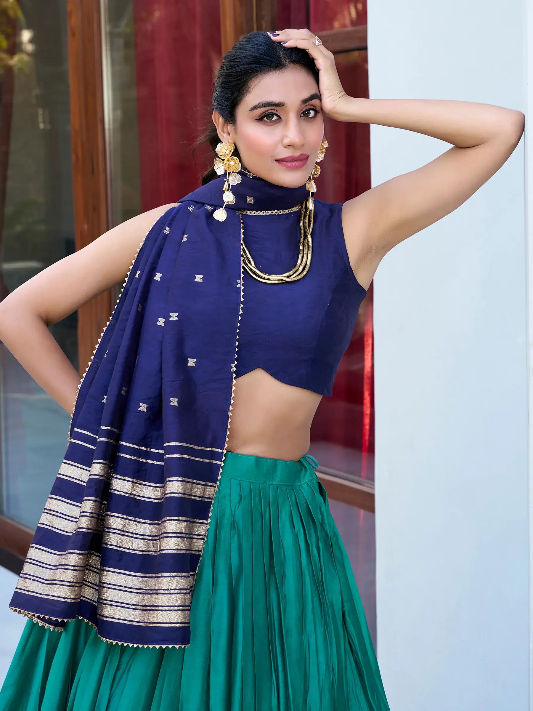Charming Teal Green Chanderi Traditional Lehenga Choli With Dupatta - Zeel Clothing