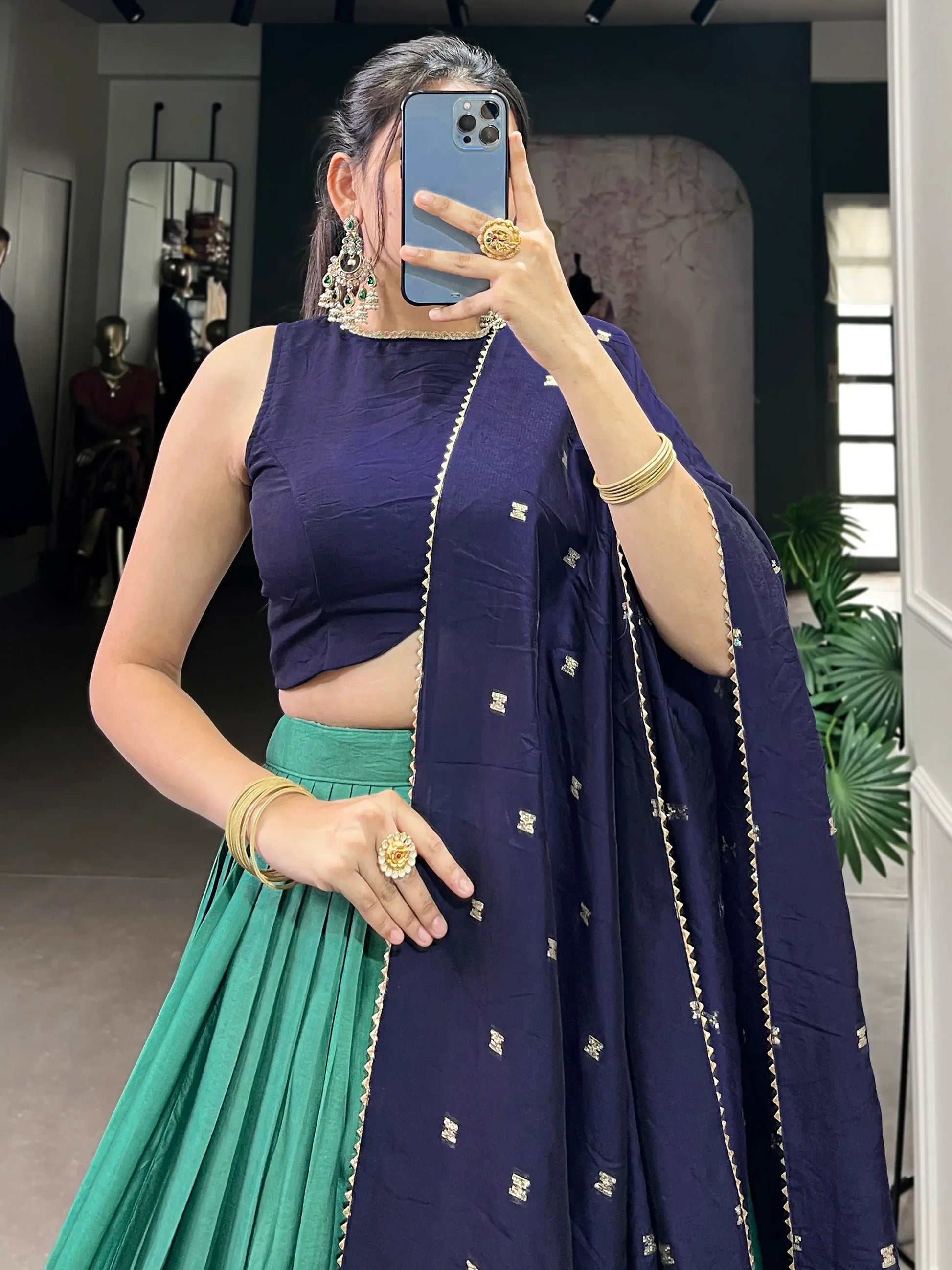 Charming Teal Green Zari Weaving Chanderi Festival Wear Lehenga Choli - Zeel Clothing