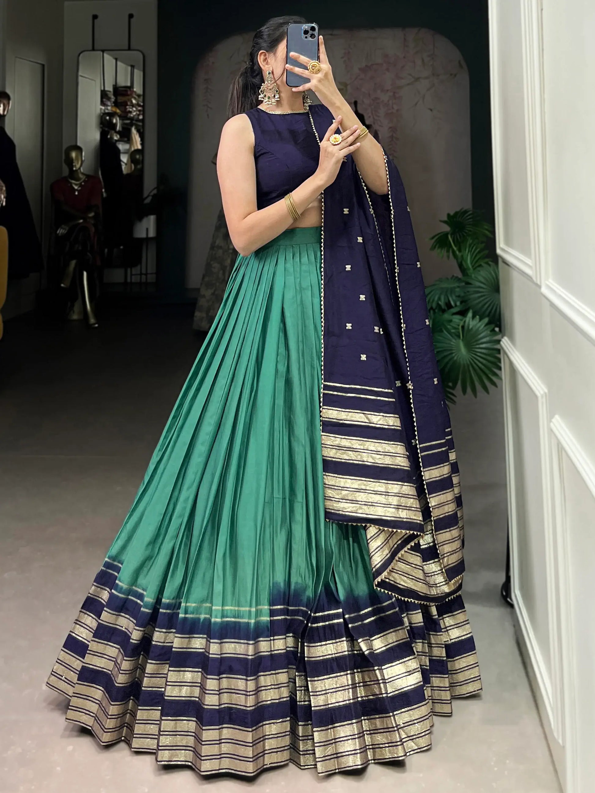 Charming Teal Green Zari Weaving Chanderi Festival Wear Lehenga Choli - Zeel Clothing