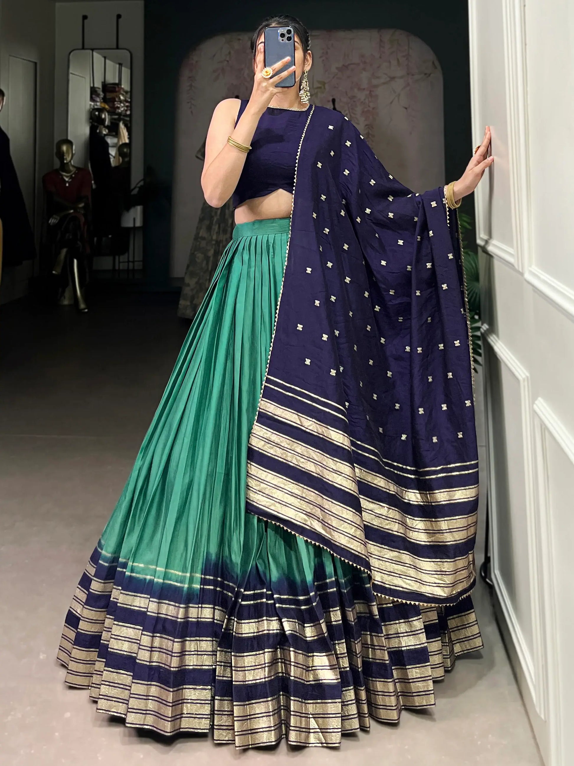 Charming Teal Green Zari Weaving Chanderi Festival Wear Lehenga Choli - Zeel Clothing