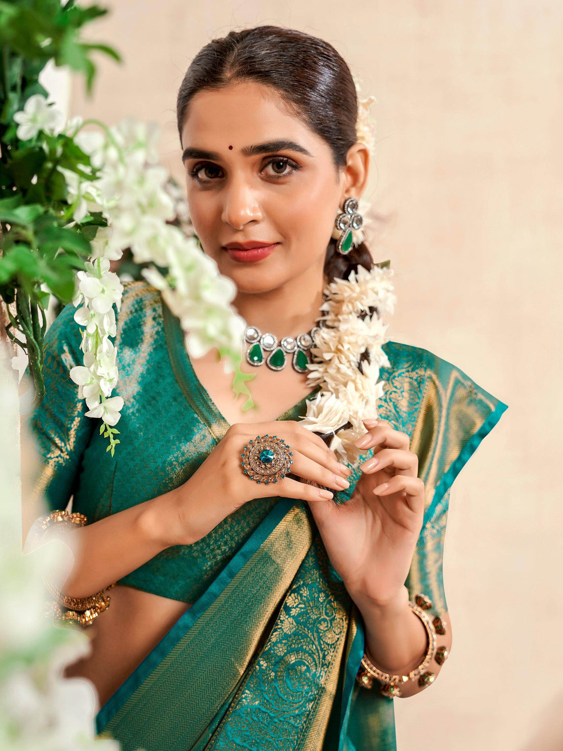 Charming Teal Green Zari Weaving Silk Event Wear Saree With Blouse - Zeel Clothing