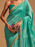 Charming Turquoise Weaving Silk Festival Wear Saree With Blouse - Zeel Clothing