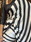 Charming White & Black Printed Satin Silk Party, Wear Saree - Zeel Clothing
