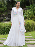 Charming White Gamthi Work Rayon Navratri Wear Gown - Zeel Clothing