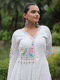 Charming White Gamthi Work Rayon Navratri Wear Gown - Zeel Clothing