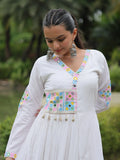 Charming White Gamthi Work Rayon Navratri Wear Gown - Zeel Clothing