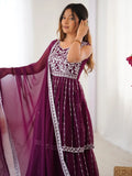 Charming Wine Sequins Georgette Wedding Wear Peplum Top With Lehenga - Zeel Clothing