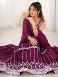 Charming Wine Sequins Georgette Wedding Wear Peplum Top With Lehenga - Zeel Clothing
