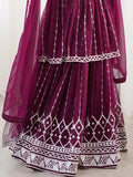 Charming Wine Sequins Georgette Wedding Wear Peplum Top With Lehenga - Zeel Clothing