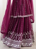 Charming Wine Sequins Georgette Wedding Wear Peplum Top With Lehenga - Zeel Clothing