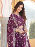 Charming Wine Sequins Jacquard Engagement Wear Lehenga Choli - Zeel Clothing