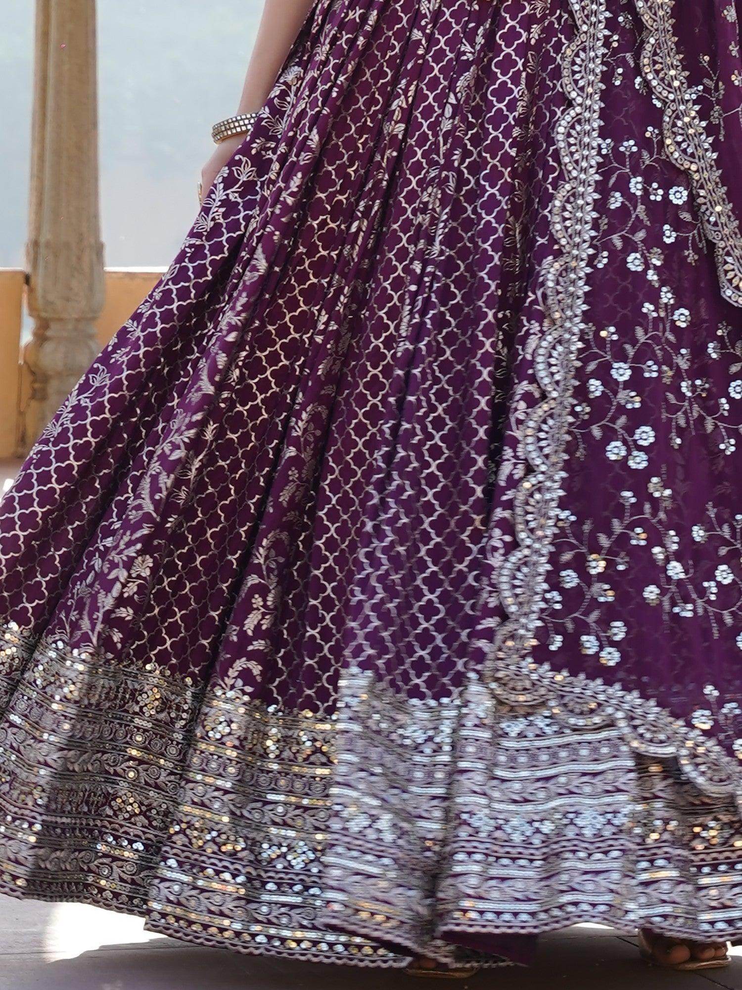 Charming Wine Sequins Jacquard Engagement Wear Lehenga Choli - Zeel Clothing