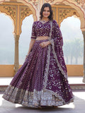 Charming Wine Sequins Jacquard Engagement Wear Lehenga Choli - Zeel Clothing