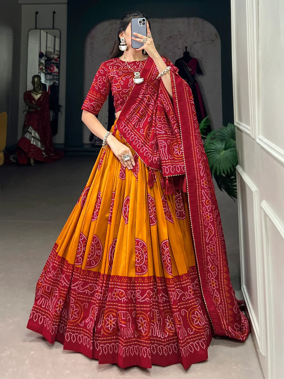 Charming Yellow Bandhani Printed Silk Navratri Wear Lehenga Choli - Zeel Clothing