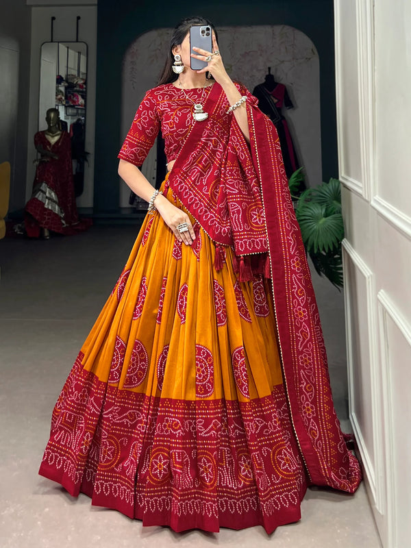 Charming Yellow Bandhani Printed Silk Navratri Wear Lehenga Choli - Zeel Clothing