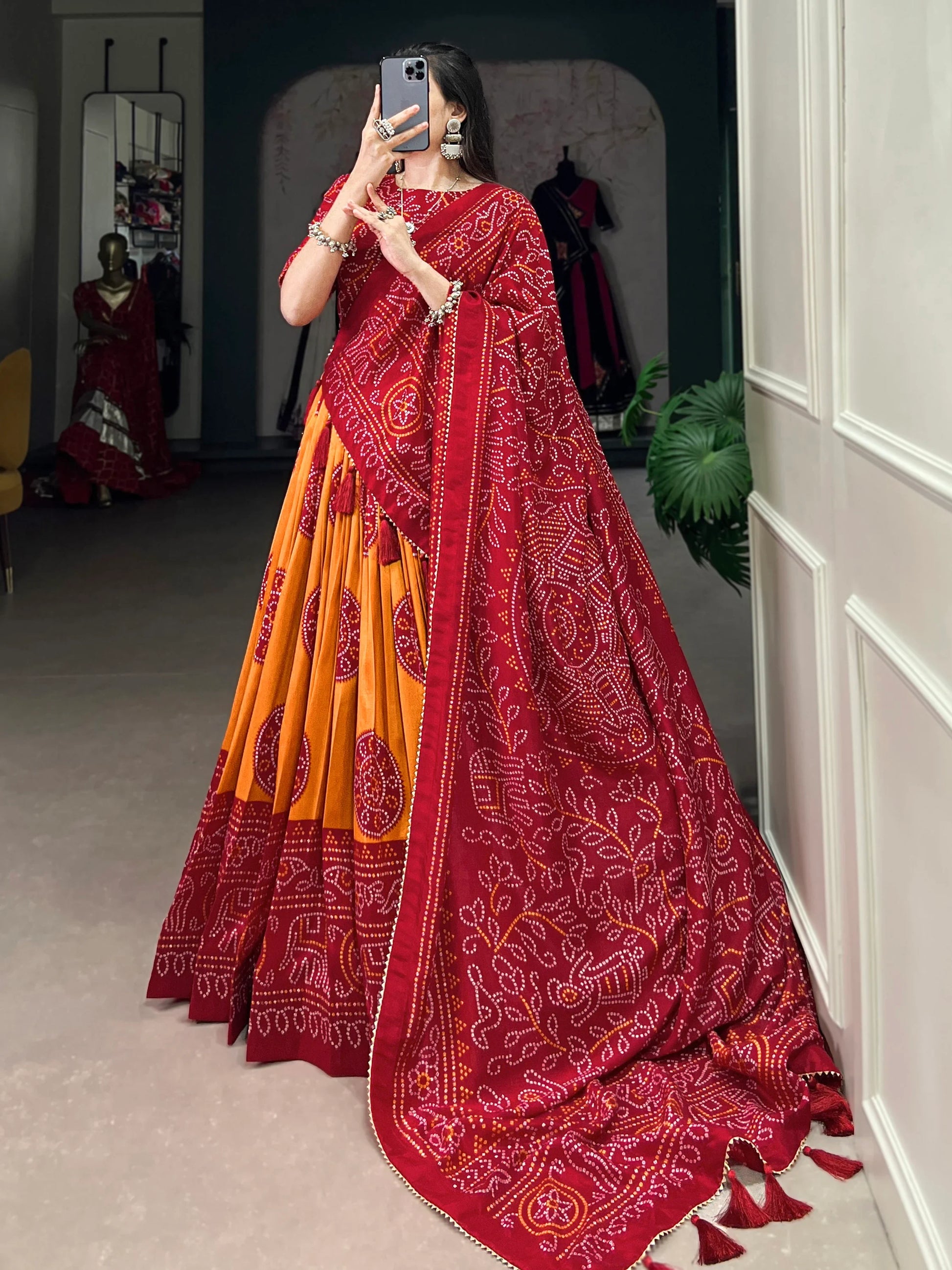 Charming Yellow Bandhani Printed Silk Navratri Wear Lehenga Choli - Zeel Clothing