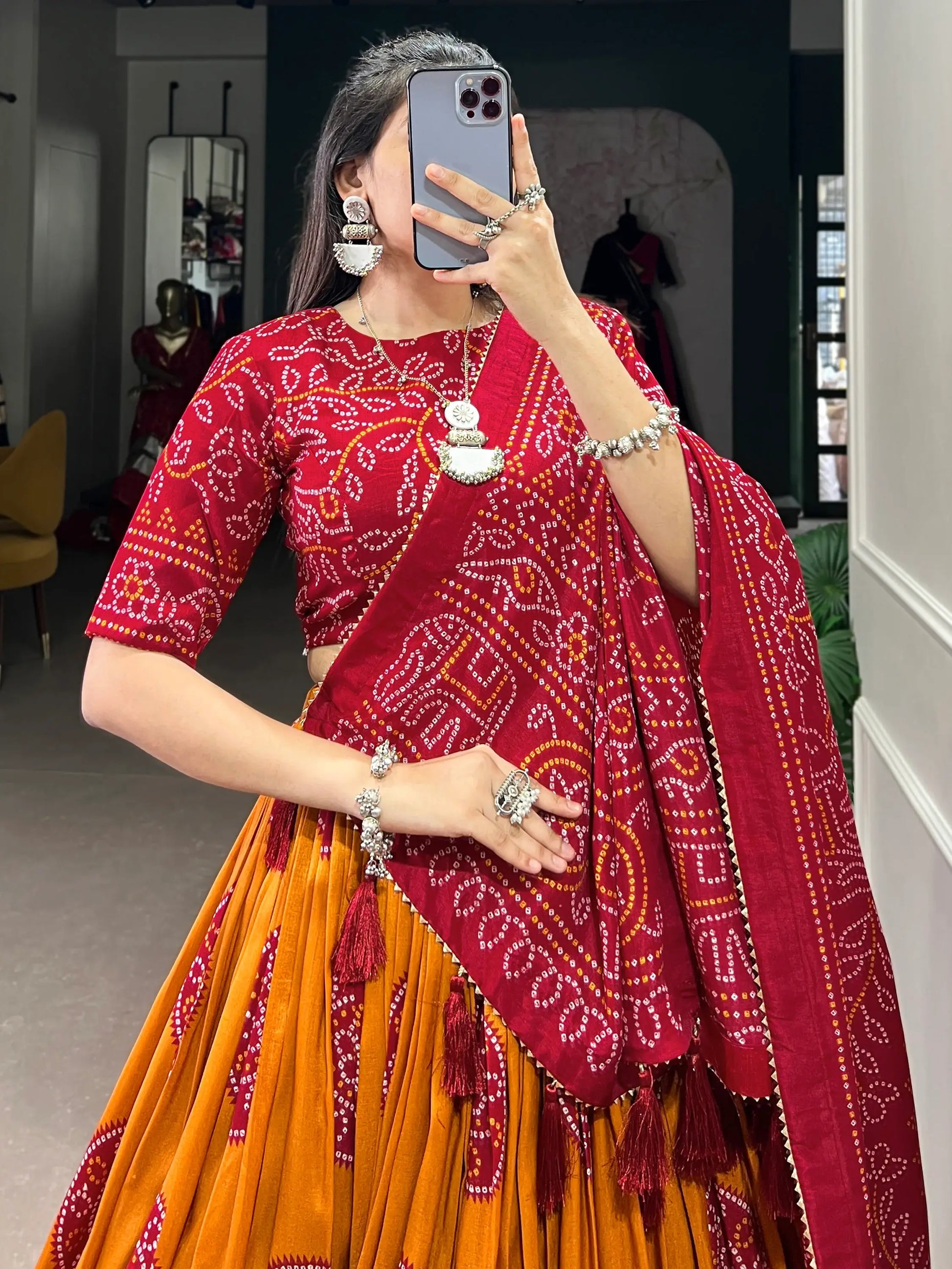 Charming Yellow Bandhani Printed Silk Navratri Wear Lehenga Choli - Zeel Clothing