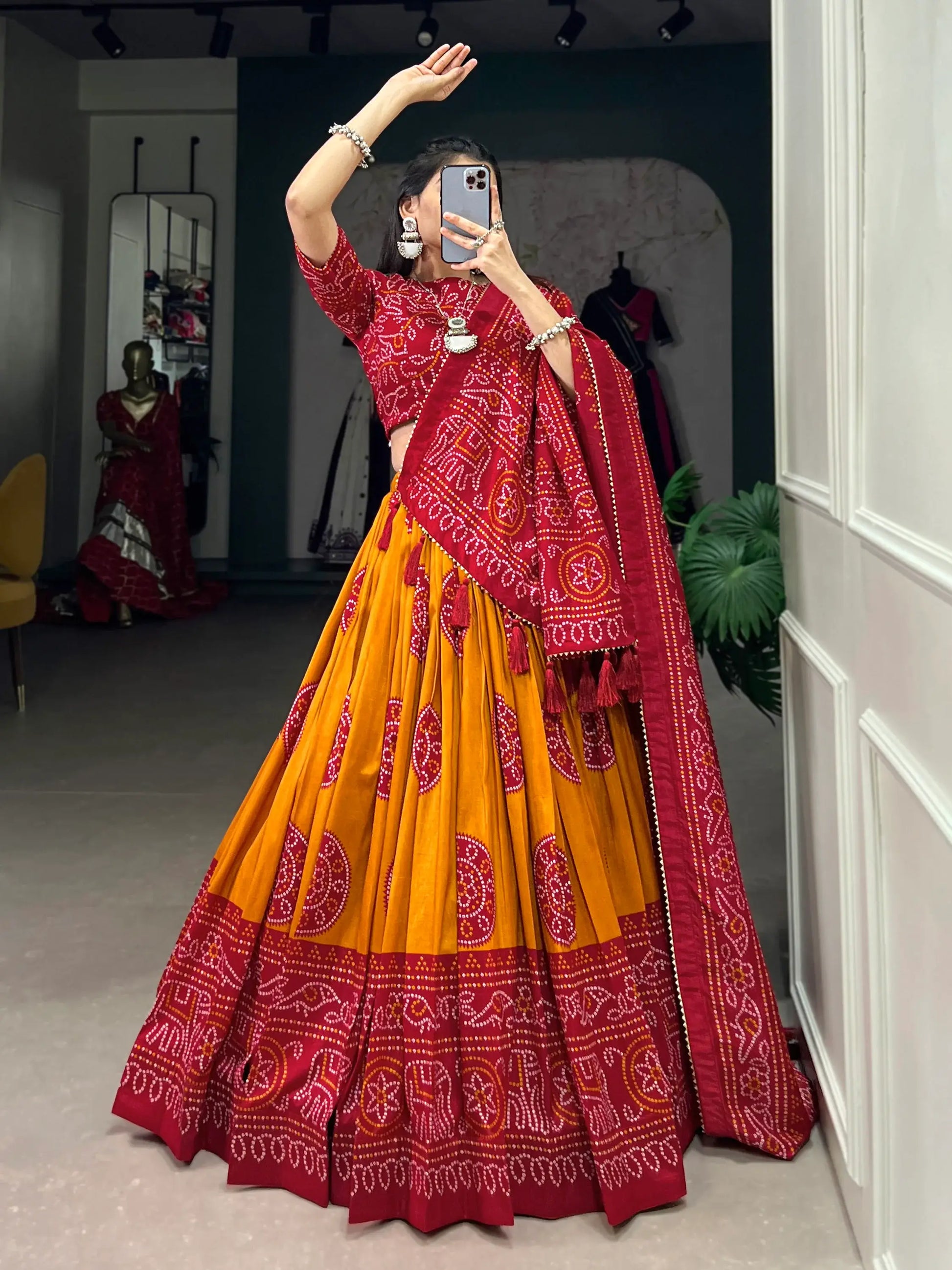 Charming Yellow Bandhani Printed Silk Navratri Wear Lehenga Choli - Zeel Clothing