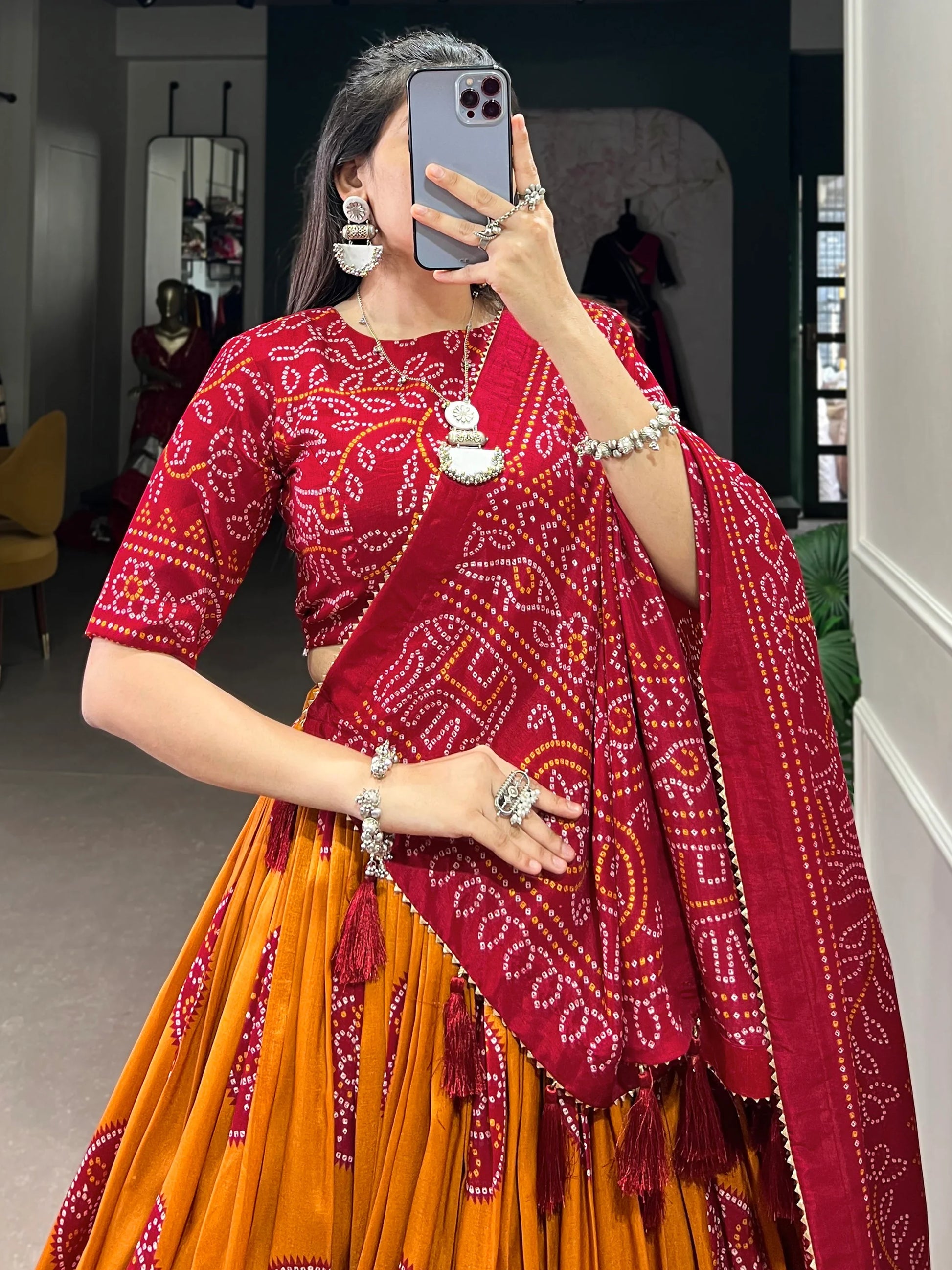 Charming Yellow Bandhani Printed Silk Navratri Wear Lehenga Choli - Zeel Clothing